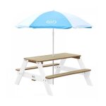 Axi table picnic nick brun blanc avec parasol bleu blanc 98x95x49cm