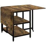 Table pliante - 140x80x75 cm - brun rustique - 2 - 6 personnes - extensible - 2 �tag�res ouvertes
