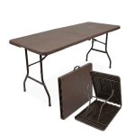 Table pliante aspect rotin 183 � 75 � 74 cm r�sistante aux intemp�ries - pratique pour jardin & terrasse ...