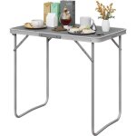 Table pliante camping table de pique nique avec poign�e 80x50x70cm en m�tal et mdf gris e0eg0007