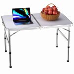 Table pliante de camping portable en aluminium 90 cm l�g�re avec hauteur r�glable argent