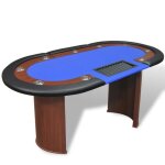 Vidaxl table de poker pour 10 joueurs avec espace de croupier bleu