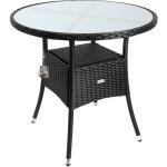 Table en polyrotin surface ronde � 80cm noir verre balcon jardin table dappoint