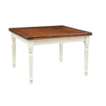 Table  rallonge champtre en bois massif structure blanche antique plan noyer l120xpr120xh80 cm