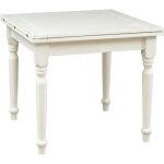 Table � rallonge champ�tre en tilleul massif finition blanche antique l90xpr90xh80 cm