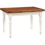 Table � rallonge style champ�tre en bois massif structure blanche vieillie sur plan en noyer l120xpr80xh80 ...