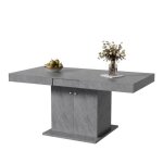 Table rectangulaire extensible 140 - 180 cm en b�ton gris - multifonction avec rangement int�gr� - gain ...