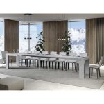 Table rectangulaire extensible 6 � 20 personnes l 180 � 440 cm gris b�ton ribo 2 pieds