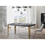 Table rectangulaire extensible orientale 6 à 20 personnes l 180 à 440 cm gris béton et pieds métal doré ... Table rectangulaire extensible orientale 6 à 20 personnes l 180 à 440 cm gris béton et pieds métal doré ...