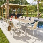 Table de jardin extensible piazza lin & blanc 10 places en aluminium trait en epoxy - hespride