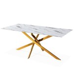 Table rectangulaire en verre effet marbre et pied doré jodie Table rectangulaire en verre effet marbre et pied doré jodie