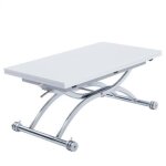 Table relevable extensible hirondelle compacte laquée blanc brillant pied chromé argenté Table relevable extensible hirondelle compacte laquée blanc brillant pied chromé argenté