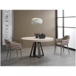 Table repas extensible aura 8 couverts 105 / 170x105cm pied m�tal noir plateau ch�ne