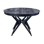 Table de repas extensible ronde riviera plateau c�ramique anthracite pi�tement m�tal noir