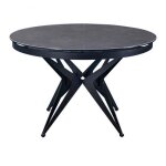 Table de repas extensible ronde riviera plateau c�ramique ciment pi�tement m�tal noir