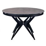 Table de repas extensible ronde riviera plateau c�ramique gris pi�tement m�tal noir