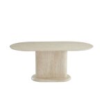 Table repas ovale 180x90 cm c�ramique effet travertin pied central loka