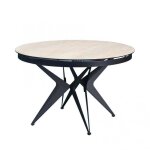 Table de repas ronde extensible riviera plateau c�ramique beige pi�tement m�tal noir