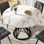 Table ronde 100 cm noir - pieds m�tal design g�om�trique pour 4 - 6 personnes - usage salle � manger ...