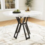 Table ronde 100 cm noir ? plateau mdf marbr� pieds m�tal pour 4 - 6 personnes ? id�ale salle � manger ...