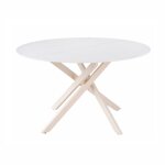 Table ronde d. 130 cm c�ramique blanc marbr� pieds cr�me ? poppy meubletmoi