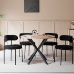 Table ronde et 4 chaises - table en bois clair de 100 cm - peluche teddy - chaises de salle � manger ...