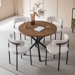 Table ronde et 4 chaises de salle � manger - table en bois fonc� de 100 cm - peluche teddy - chaises ...