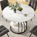 Table ronde 80x80x76 cm de salle � manger mdf rangement inf�rieur support central pieds r�glables blanc ...