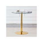 Table ronde 89x92 cm en verre et m�tal style moderne or et transparent