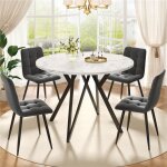 Table ronde blanche 100 cm pour 2 � 4 personnes table � manger ronde moderne design effet marbre pied ...