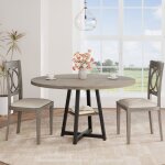 Table ronde en bois - lunsy - 120 cm de diam�tre - gris - style industriel - pieds en m�tal - plateau ...