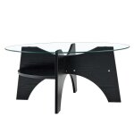 Table ronde design 80�80�36cm pied �ventail noir verre s�curit multifonctions salon salle � manger bureau ...