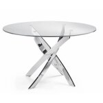 Table ronde design acier chrom et verre tremp princia 120 cm