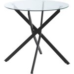 Table ronde design contemporain -  80 x 75h cm - pitement mtal noir arqu - plateau verre tremp 7 ...