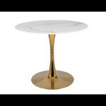Table ronde effet marbre espero - blanc / dor - d 90 cm