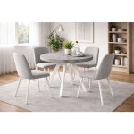 Table ronde extensible d�cor beton 100?200cm - 6�12 pers. ? table � manger design avec pied y h�tre blanc? ...