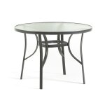 Table ronde d?ext�rieur �100 avec plateau en verre tremp� travaill� et structure en acier pour jardin ...