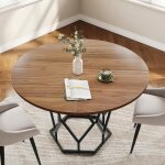 Table ronde � manger 120 cm de diam�tre pour 4 - 6 personnes style industrielle avec pi�tement m�tallique ...