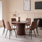 Table ronde - table � manger base bois - grand plateau mdf - table � manger style contemporain - l120 ...