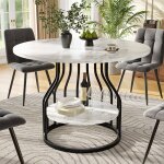 Table ronde � manger / cocktail pour 4 personnes - plateau central rangement mdf imitation marbre 80�80�76 ...