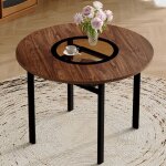 Table ronde moderne - 100 cm - bois brun - verre brun - gris - m�tal noir