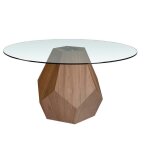Table ronde pied original bois noyer et verre tremp okta 150 cm
