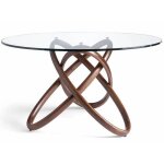 Table ronde torsad� bois noyer et verre tremp� artista 130 cm