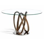 Table ronde torsad bois noyer et verre tremp pinta 120 cm