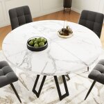 Table de salle � manger 100x100x76 cm ronde mdf pieds en m�tal pieds r�glables blanc et noir