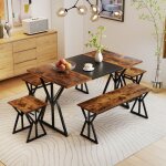 Table de salle � manger avec 2 tabourets et 2 bancs - relax4life - design g�om�trique - table de cuisine ...