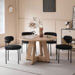 Table de salle � manger et 4 chaises - table ronde en bois clair - chaises de salle � manger noires