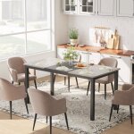 Table de salle � manger en bois - lunsy - 160x80 cm - gris et noir - pieds en m�tal - surface imperm�able ...