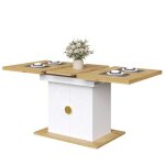 Table de salle � manger extensible 110(140)x70x76cm placage bois motif soleil rangement cuisine&salon ...