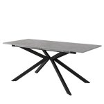 Table de salle � manger extensible auto 150 - 180x70x76cm rectangulaire pi�tement crois� noir et gris ...